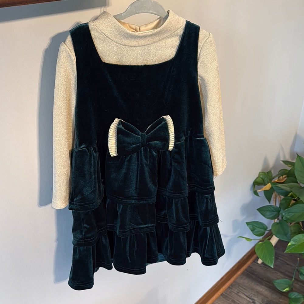 Blueberi Boulevard Green Velvet Holiday Dress (2 piece) Christmas Dress